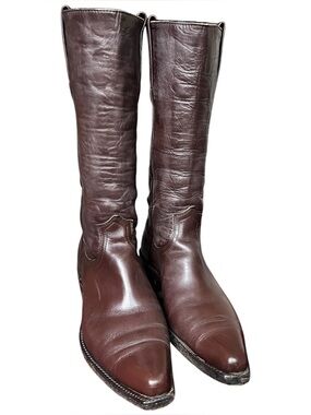 Frye Vintage Brown Leather Tall Riding Boots USA Made Pointed Toe Western - 7D